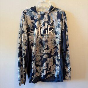 HUK Performance Fishing Shirt with Hood Blue & Gray Men’s Size M